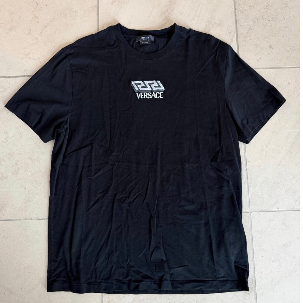 Versace Black Logo T-Shirt 2XL Embroidered Graphic Medusa NFC Authentic Tee